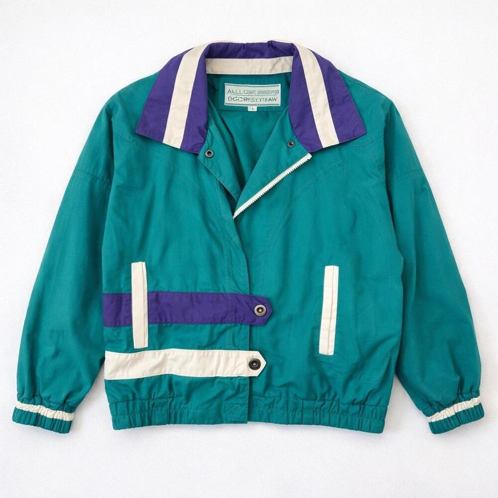 Vintage 80s Colorblock Dopamine Windbreaker Jacket Snow Après ski Teal Purple‎